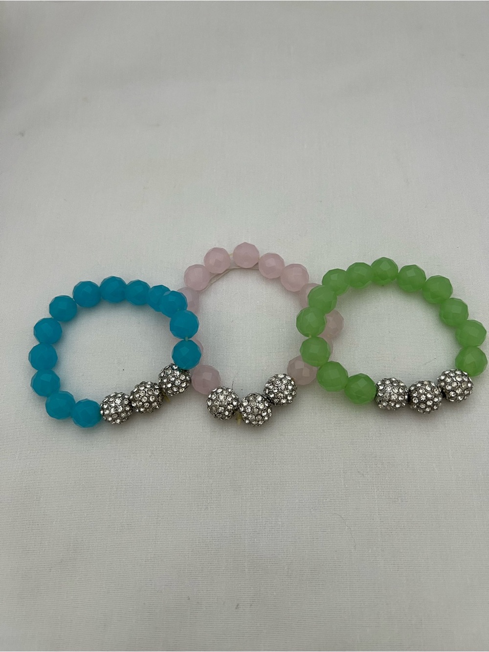 Crystal Bead Stretch Bracelet Trio - Blue, Pink, Green